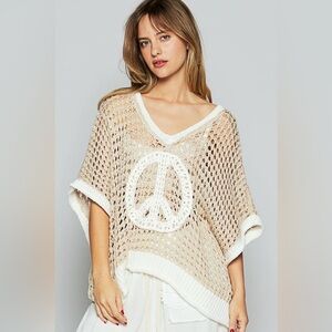 POL Crochet Peace Sign Top | Boho Open Knit | NWOT